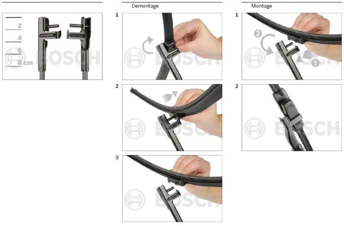 nieuwe flatblade Bosch Aerotwin ruitenwissers met een zijdelingse aansluiting